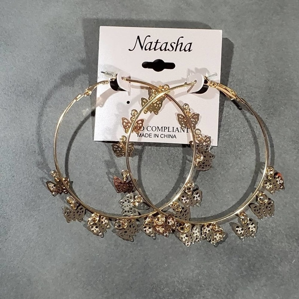 𝅺Natasha jeweled butterfly hoop statement earrings‎